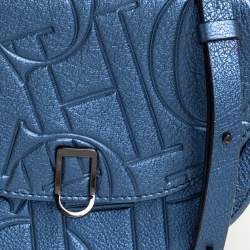 Pre Owned Carolina Herrera Metallic Blue Monogram Leather Crossbody Bag