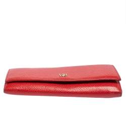 Pre Owned Carolina Herrera Red Leather Flap Continental Wallet