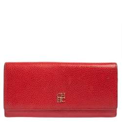 Pre Owned Carolina Herrera Red Leather Flap Continental Wallet
