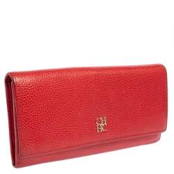 Pre Owned Carolina Herrera Red Leather Flap Continental Wallet