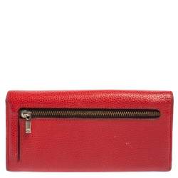 Pre Owned Carolina Herrera Red Leather Flap Continental Wallet