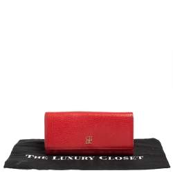 Pre Owned Carolina Herrera Red Leather Flap Continental Wallet