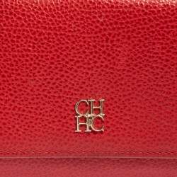 Pre Owned Carolina Herrera Red Leather Flap Continental Wallet