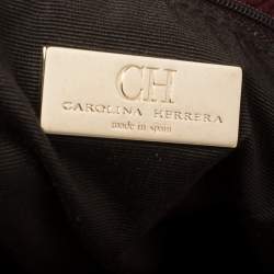Pre Owned Carolina Herrera Burgundy Monogram Embossed Leather Middle Zip Satchel