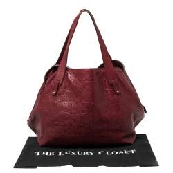 Pre Owned Carolina Herrera Burgundy Monogram Embossed Leather Middle Zip Satchel