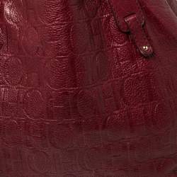 Pre Owned Carolina Herrera Burgundy Monogram Embossed Leather Middle Zip Satchel