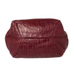 Pre Owned Carolina Herrera Burgundy Monogram Embossed Leather Middle Zip Satchel