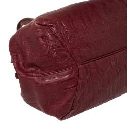 Pre Owned Carolina Herrera Burgundy Monogram Embossed Leather Middle Zip Satchel