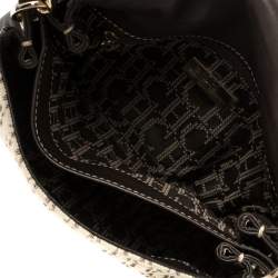 Pre Owned Carolina Herrera Brown/Beige Monogram Leather and Canvas Flap Shoulder Bag