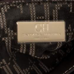 Pre Owned Carolina Herrera Brown/Beige Monogram Leather and Canvas Flap Shoulder Bag