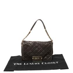 Pre Owned Carolina Herrera Brown/Beige Monogram Leather and Canvas Flap Shoulder Bag