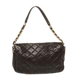 Pre Owned Carolina Herrera Brown/Beige Monogram Leather and Canvas Flap Shoulder Bag