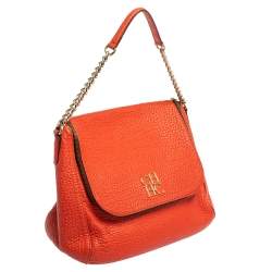 Pre Owned Carolina Herrera Orange Leather Zip Hobo