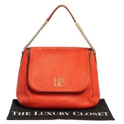 Pre Owned Carolina Herrera Orange Leather Zip Hobo