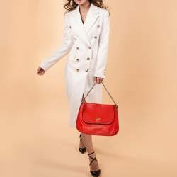 Pre Owned Carolina Herrera Orange Leather Zip Hobo