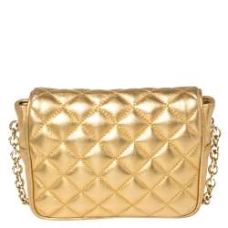 Pre Owned Carolina Herrera Gold Quilted  Leather Flap Chain Crossbody Bag