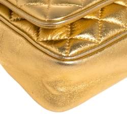 Pre Owned Carolina Herrera Gold Quilted  Leather Flap Chain Crossbody Bag