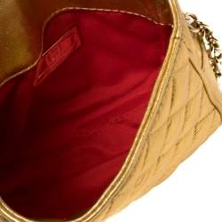 Pre Owned Carolina Herrera Gold Quilted  Leather Flap Chain Crossbody Bag