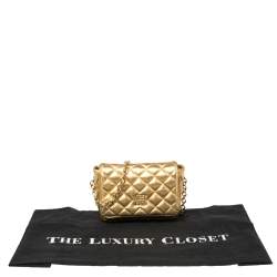 Pre Owned Carolina Herrera Gold Quilted  Leather Flap Chain Crossbody Bag