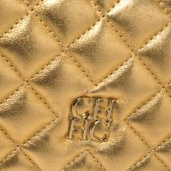 Pre Owned Carolina Herrera Gold Quilted  Leather Flap Chain Crossbody Bag