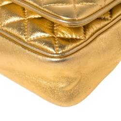 Pre Owned Carolina Herrera Gold Quilted  Leather Flap Chain Crossbody Bag