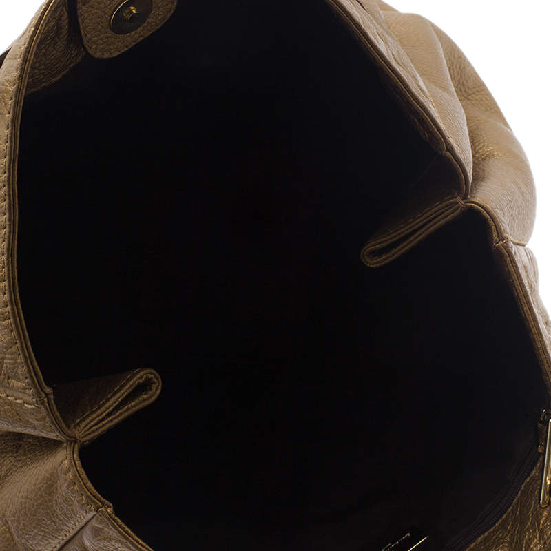 Pre Owned Carolina Herrera Gold Monogram Leather Audrey Tote Bag