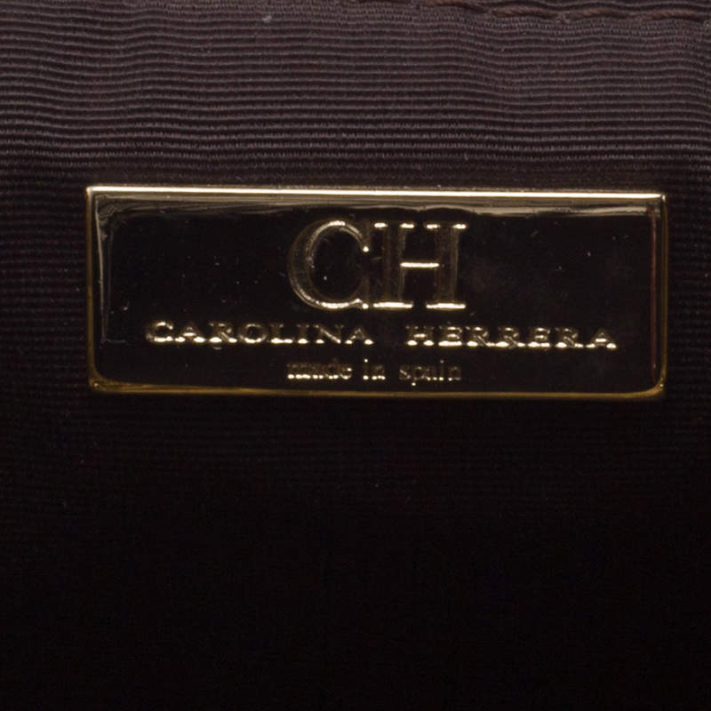 Pre Owned Carolina Herrera Gold Monogram Leather Audrey Tote Bag
