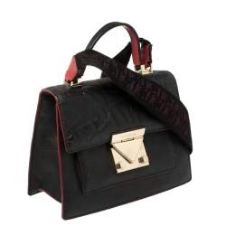 Pre Owned Carolina Herrera Black Embossed Leather Pushlock Flap Top Handle Bag