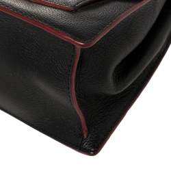 Pre Owned Carolina Herrera Black Embossed Leather Pushlock Flap Top Handle Bag