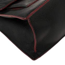 Pre Owned Carolina Herrera Black Embossed Leather Pushlock Flap Top Handle Bag