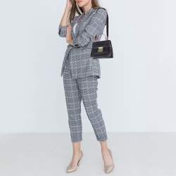 Pre Owned Carolina Herrera Black Embossed Leather Pushlock Flap Top Handle Bag