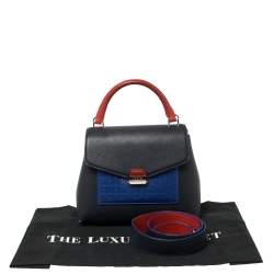 Pre Owned Carolina Herrera Multicolor Monogram Embossed Leather Flap Top Handle Bag