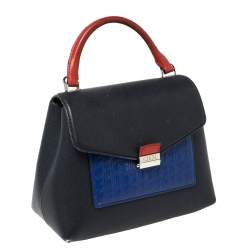 Pre Owned Carolina Herrera Multicolor Monogram Embossed Leather Flap Top Handle Bag