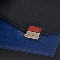 Pre Owned Carolina Herrera Multicolor Monogram Embossed Leather Flap Top Handle Bag