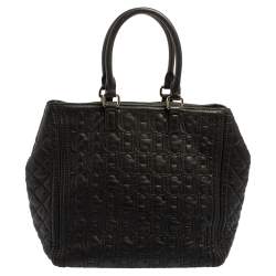 Pre Owned Carolina Herrera Monogram Embossed and Quilted Leather Tote