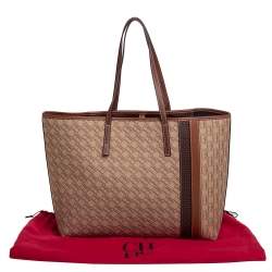 Pre Owned Carolina Herrera Beige/Brown Monogram Canvas and Leather Shopper Tote