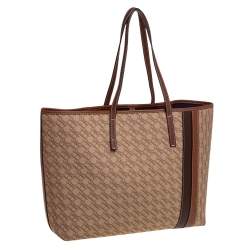 Pre Owned Carolina Herrera Beige/Brown Monogram Canvas and Leather Shopper Tote