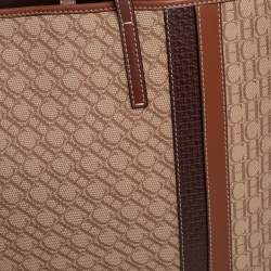 Pre Owned Carolina Herrera Beige/Brown Monogram Canvas and Leather Shopper Tote
