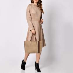 Pre Owned Carolina Herrera Beige/Brown Monogram Canvas and Leather Shopper Tote