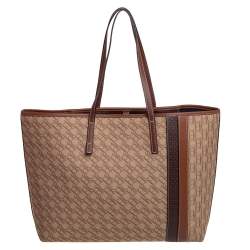 Pre Owned Carolina Herrera Beige/Brown Monogram Canvas and Leather Shopper Tote