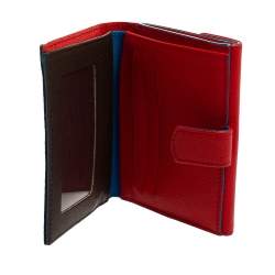 Pre Owned Carolina Herrera Red/Brown Monogram Coated Canvas and Leather Flap Compact Wallet