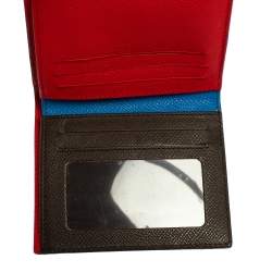 Pre Owned Carolina Herrera Red/Brown Monogram Coated Canvas and Leather Flap Compact Wallet