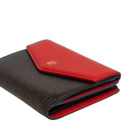 Pre Owned Carolina Herrera Red/Brown Monogram Coated Canvas and Leather Flap Compact Wallet