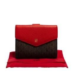 Pre Owned Carolina Herrera Red/Brown Monogram Coated Canvas and Leather Flap Compact Wallet