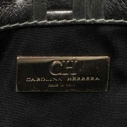 Pre Owned Carolina Herrera Metallic Silver Leather Flap Clutch