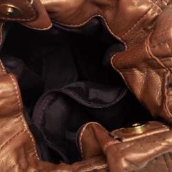 Pre Owned Carolina Herrera Metallic Gold Monogram Leather Bucket Bag