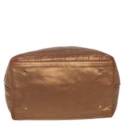 Pre Owned Carolina Herrera Metallic Gold Monogram Leather Bucket Bag