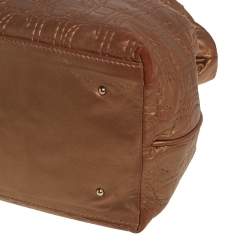 Pre Owned Carolina Herrera Metallic Gold Monogram Leather Bucket Bag