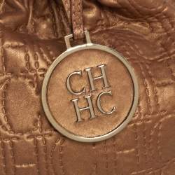Pre Owned Carolina Herrera Metallic Gold Monogram Leather Bucket Bag