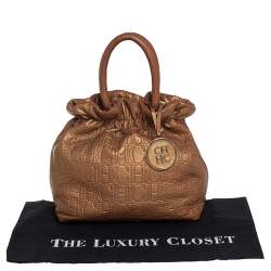 Pre Owned Carolina Herrera Metallic Gold Monogram Leather Bucket Bag